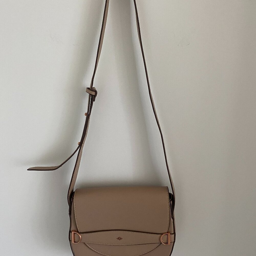 Nica Mila UK Designer Brand Saddle Across Body Mini Bag Mink Adjustable Strap